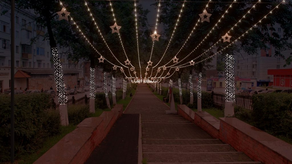 Макет новогоднего оформления специалистами Северной короны Комсомольского проспекта г. Пермь